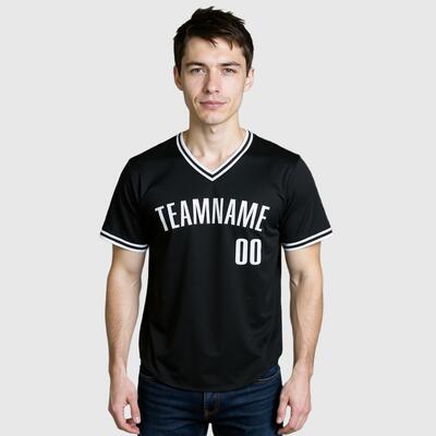 Custom Black V-Neck Baseball Jersey with Personalized Number and Team Logo for Your Ultimate Game 