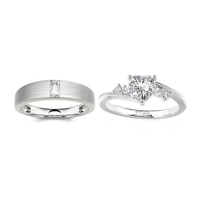 Jeulia Elegant Couple Rings Set Sterling Silver