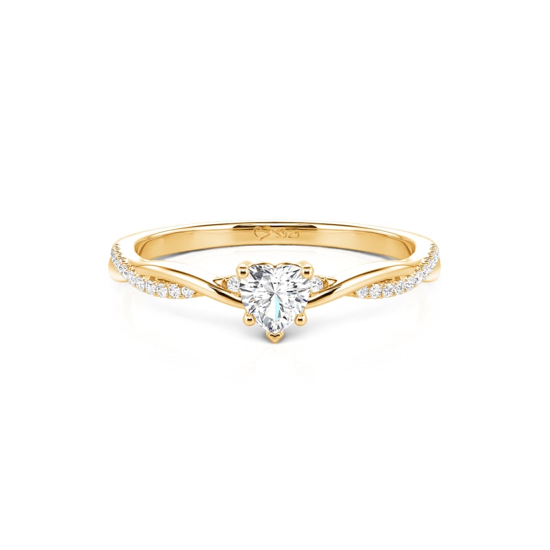 Jeulia Minimalist Twist Gold Pavé Heart Promise Ring with V-Shape Accent