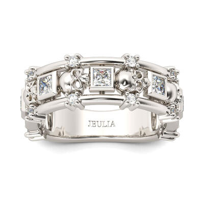 Jeulia Skull Princess Cut Sterling Silver Women's Band