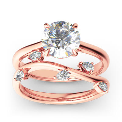 Jeulia Round Cut Sterling Silver Ring Set