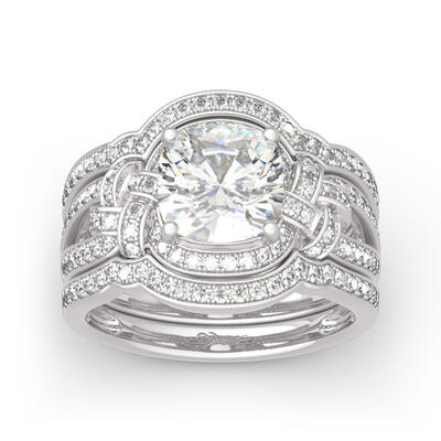 Jeulia 3PC Knot Design Cushion Cut Sterling Silver Ring