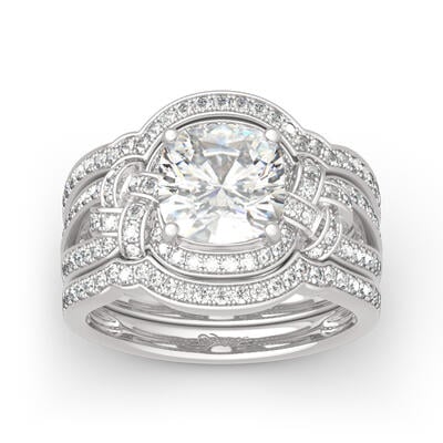 Jeulia 3PC Knot Design Cushion Cut Sterling Silver Ring