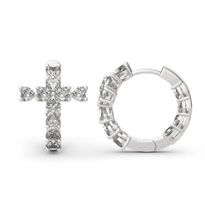 Jeulia Cross Heart Cut Sterling Silver Hoop Earrings