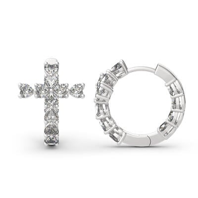 Jeulia Cross Heart Cut Sterling Silver Hoop Earrings
