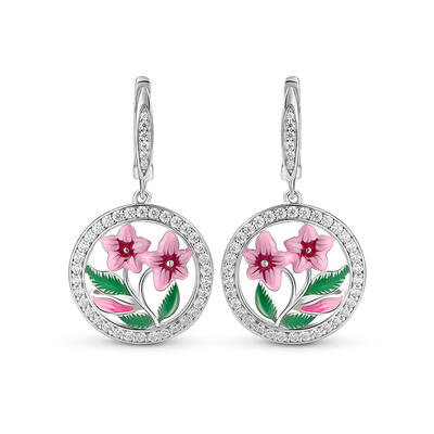 Jeulia "Blooming Flower" Enamel Sterling Silver Drop Earrings