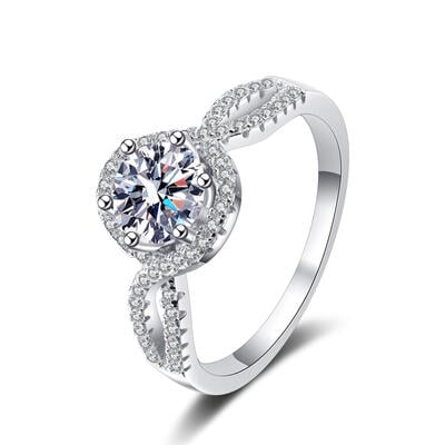 Jeulia Halo Engagement Ring Twist Sterling Silver Round Cut