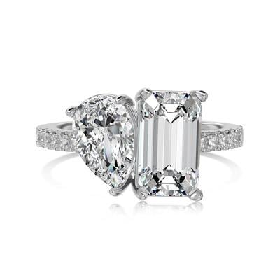 Jeulia Verlobungsring aus Sterlingsilber mit Zwei Steinen im Radiant- und Birnenschliff