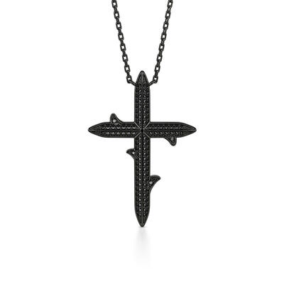 Jeulia Thorn Black Cross Necklace Sterling Silver