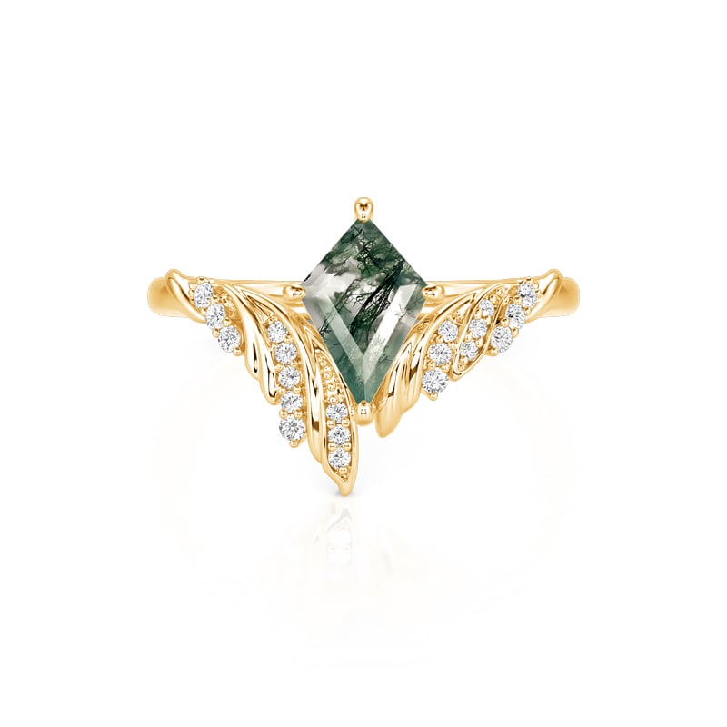 Jeulia Pave Winged Kite Cut Moss Agate Engagement Ring