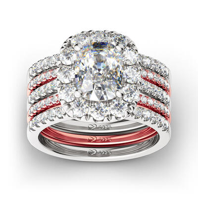 Jeulia Two Tone Halo Sterling Silver Ring Set