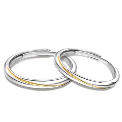 Jeulia "Every Side of Love" Mobius Two Tone Adjustable Sterling Silver Couple Rings