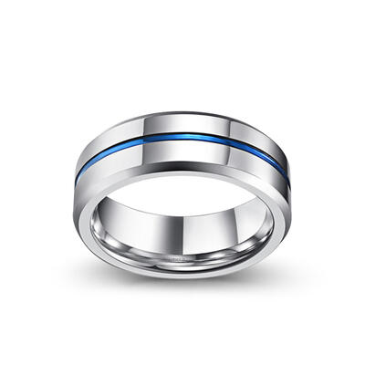 Jeulia Simple Blue Ribbon Tungsten Steel Men's Band