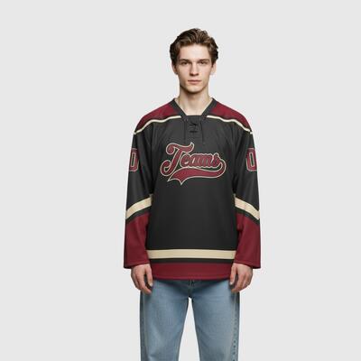 Custom Black Hockey Lace Neck Stretch Polyester Team Jersey