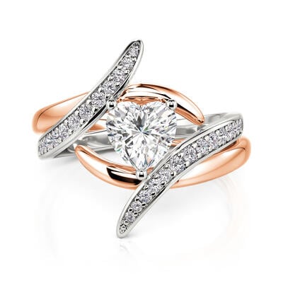 Jeulia Bypass Two Tone Heart Engagement Ring Set