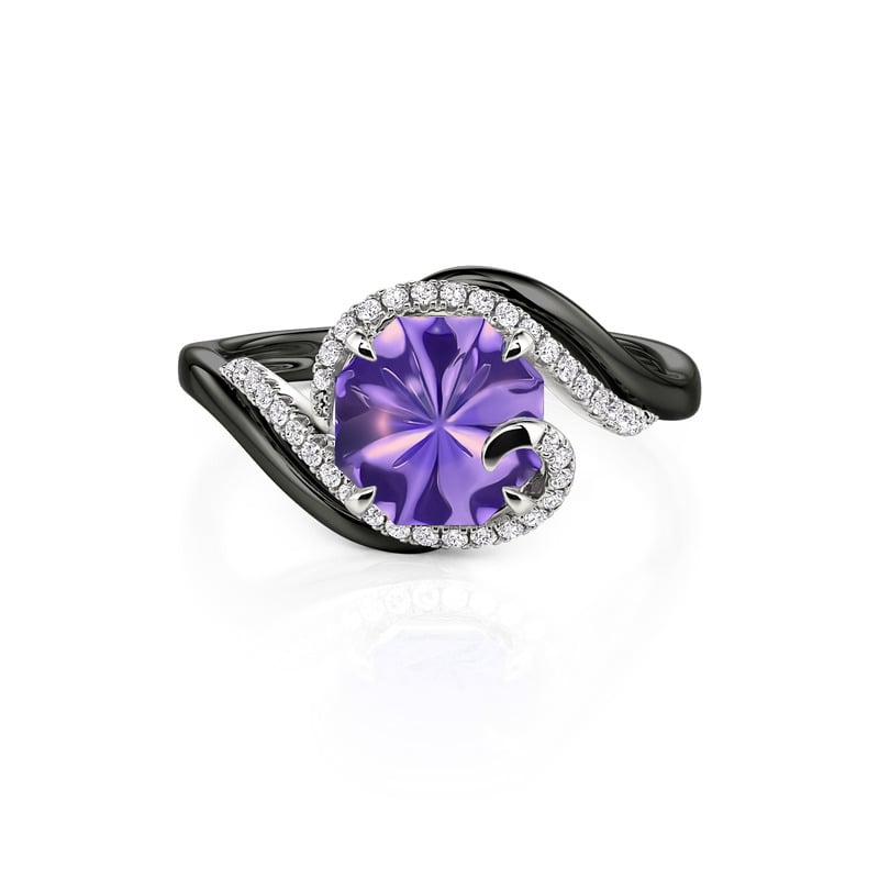 Jeulia Parallel Meet Two Tone Violet Jellyfish Cut Bypass Promise Ring