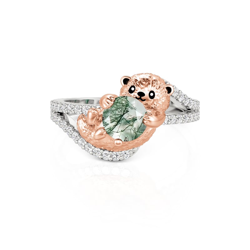 Jeulia Hug Me Bague Loutre Bicolore avec Agate Mousse Ronde