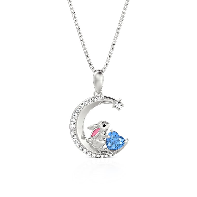 Jeulia Moon Hugers Custom Heart Birthstone Bunny Necklace