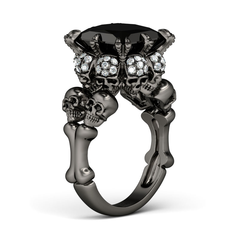 Jeulia Conjunto De Alianzas De Caravera Con Tono Negro De Talla Princesa En Plata De Ley