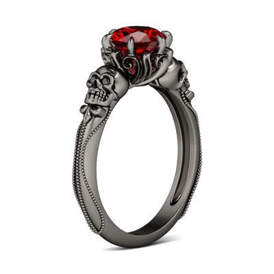 Jeulia Black Tone Round Cut Sterling Silver Skull Ring