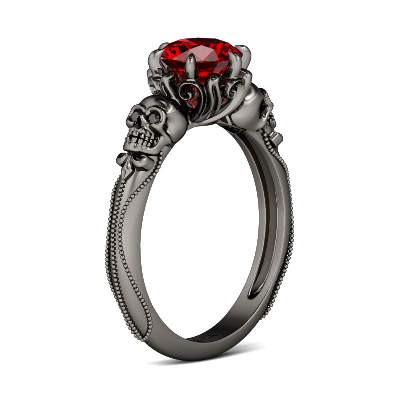 Jeulia Black Tone Round Cut Sterling Silver Skull Ring
