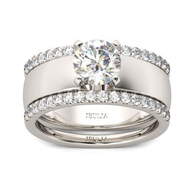 Jeulia 3PC Round Cut Sterling Silver Ring Set