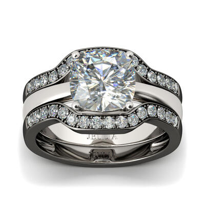 Jeulia 3PC Two Tone Cushion Cut Sterling Silver Ring Set