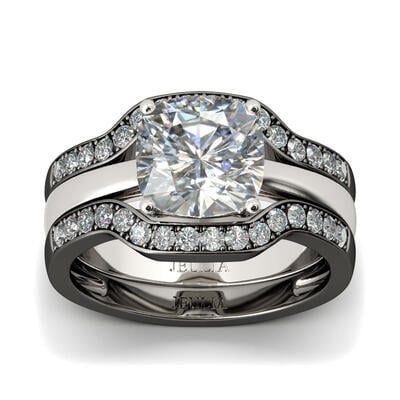 Jeulia 3PC Two Tone Cushion Cut Sterling Silver Ring Set