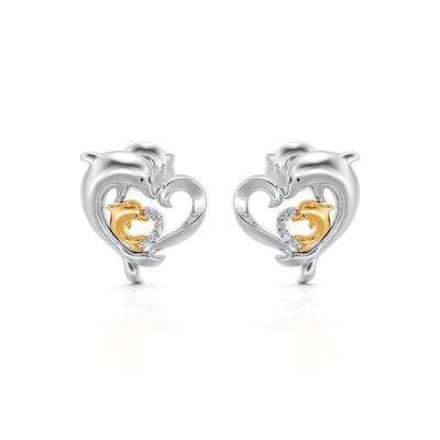 Jeulia "Joyful Dance" Mom & Baby Dolphin Heart Sterling Silver Earrings