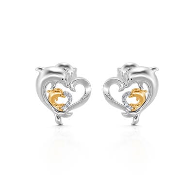 Jeulia "Joyful Dance" Mom & Baby Dolphin Heart Sterling Silver Earrings