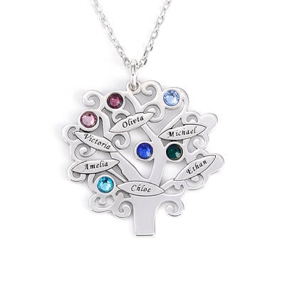 Jeulia collar de árbol de familia con nombre personalizado y piedra natal