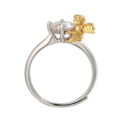 Jeulia Hug Me "Angel's Love" Round Cut Sterling Silver Adjustable Ring