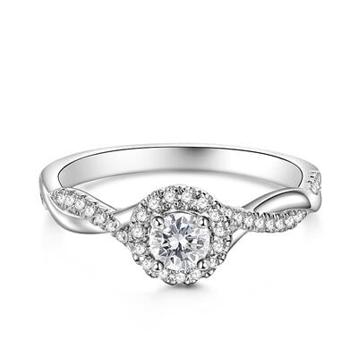 Jeulia Anillo de Compromiso Redondo Halo Plata Esterlina Diseño Torcido