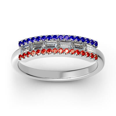 Jeulia Blue-White-Red Stackable Wedding Band Sterling Silver
