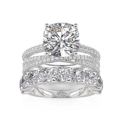 Jeulia Juego de Anillos Corte Radiante con Halo Oculto Brillante 3 Piezas