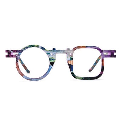 Catharin Purple Square Round Glasses