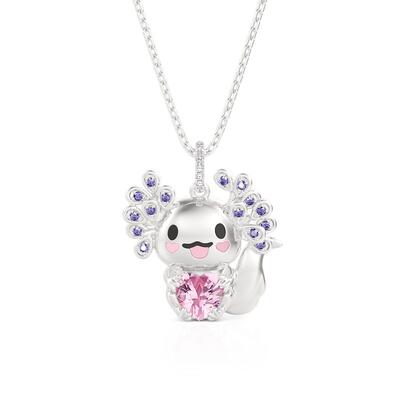 Jeulia Hug Me Mexican Axolotl Necklace with Pink Heart Stone