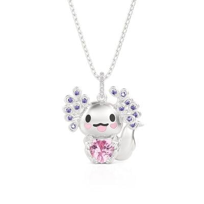 Jeulia Hug Me Mexican Axolotl Necklace with Pink Heart Stone