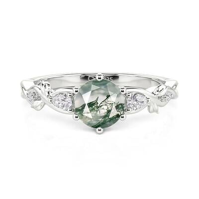 Jeulia Twisted Leaf Vine Round Cut Moss Agate Ring