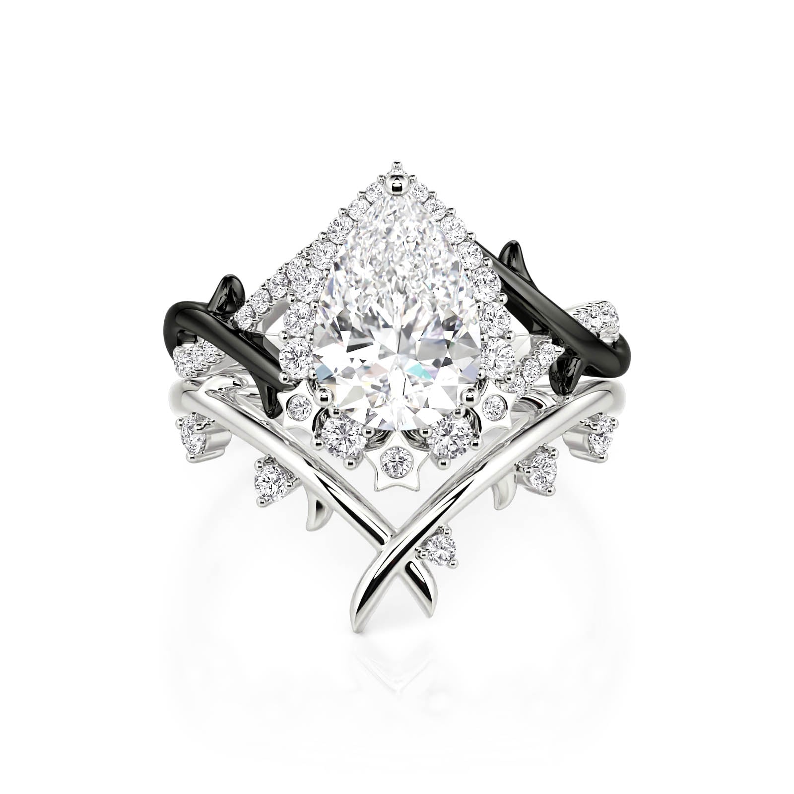 Jeulia Pear Halo Thorn Engagement Ring Set with Star Accents