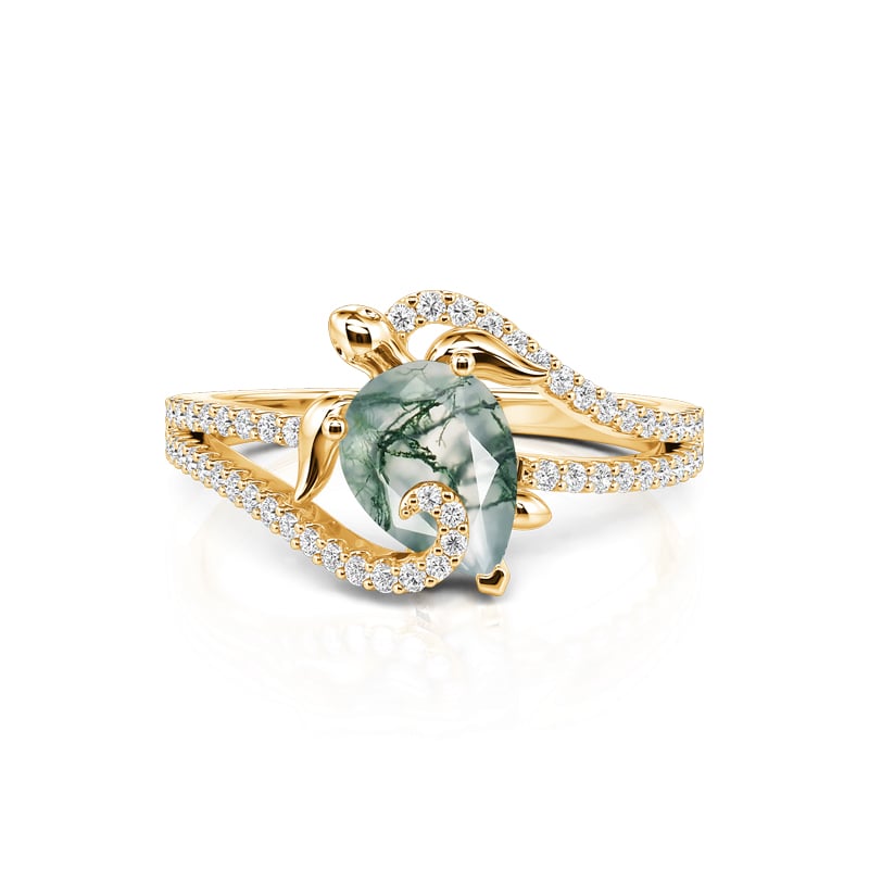 Jeulia Hug Me Gold Turtle Promise Ring with Moss Agate