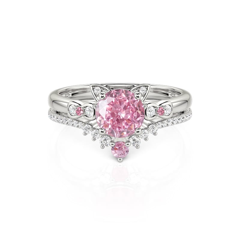 Jeulia Petland Pink Cat Bow Engagement Ring Set