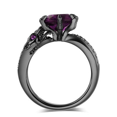 Jeulia Black Tone Round Cut Sterling Silver Dragon Ring