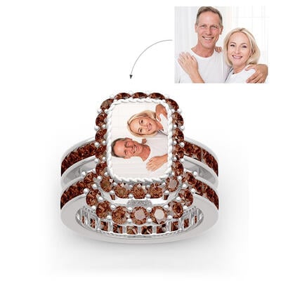 Jeulia "You Are Unique" Sterling Silver Personalized Photo Ring