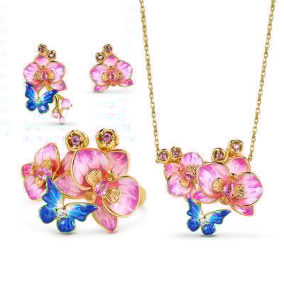 Jeulia Mariposa Ama Flor Conjunto de Joyas de Plata Esterlina con Esmalte