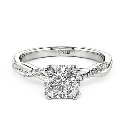 Jeulia Twist Cushion Cut Sterling Silver Engagement Ring