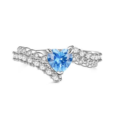 Jeulia Bague de promesse Coeur bleu Dessin de dérivation Argent Sterling
