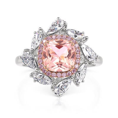 Jeulia Two Tone Halo Flower Morganite Cocktail Ring Sterling Silver