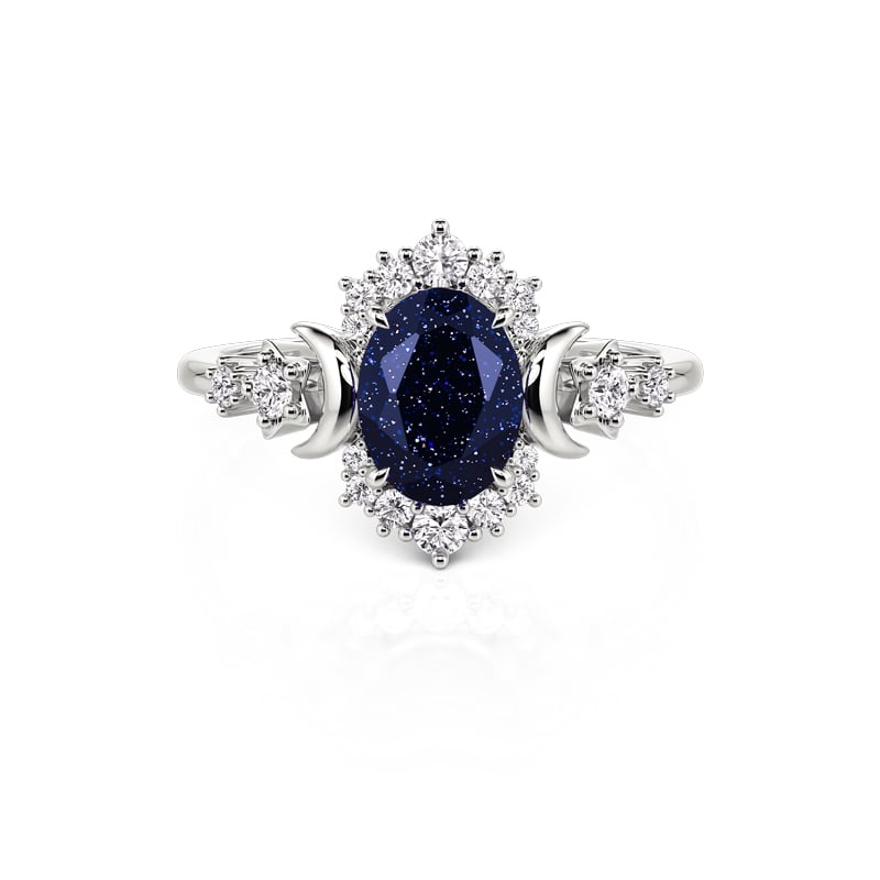 Jeulia Galactic Star and Moon Oval Blue Sandstone Halo Ring