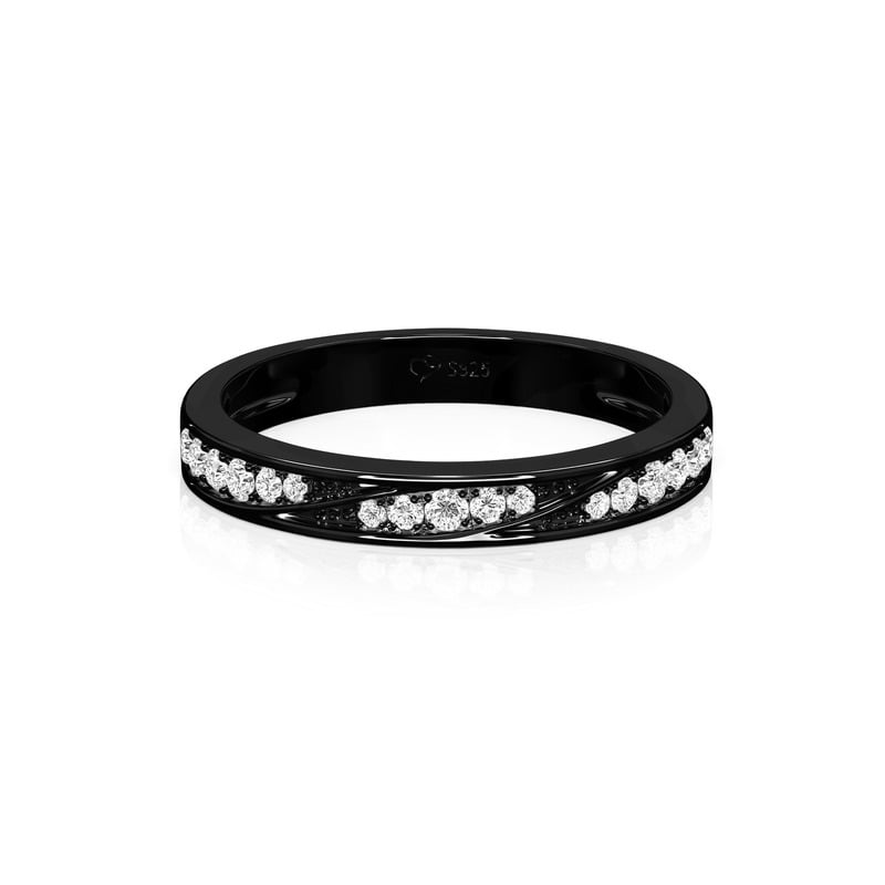 Jeulia Classic Pave Bypass Black Wedding Band for Women